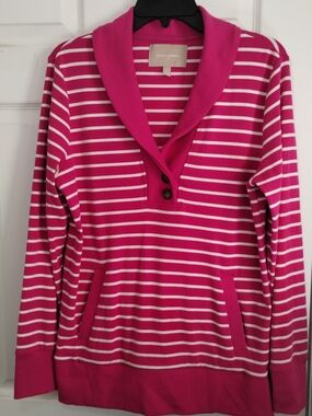 Banana Republic Pink & White Striped Shawl Collar Pullover
